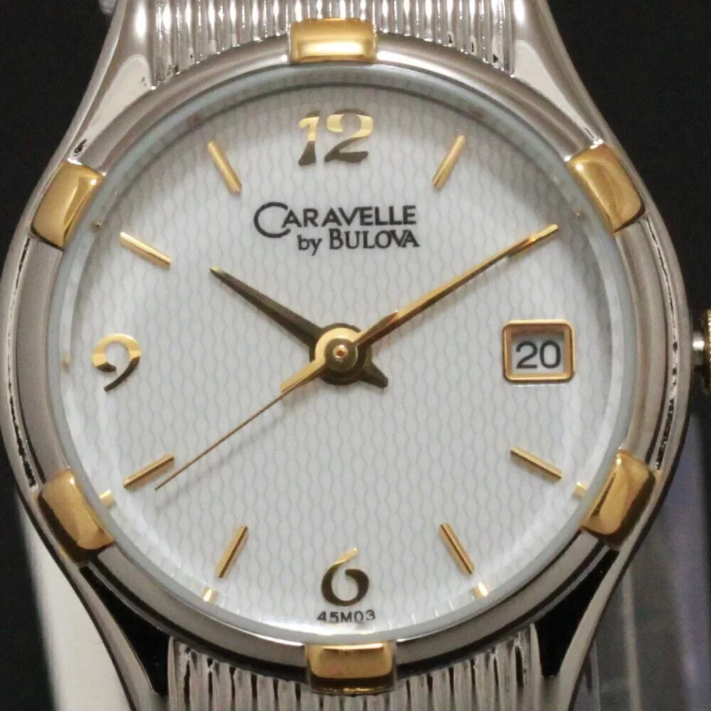 Caravelle Ladies Classic Design Watch By Bulova Two Tone Expansion Bracelet 23mm